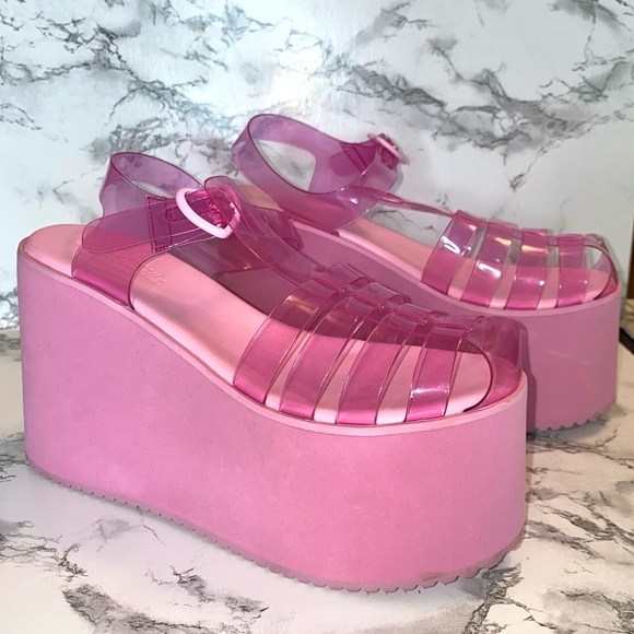 Sugar Thrillz | Shoes | Hot Pink Jelly Wedge Platform Shoes | Poshmark